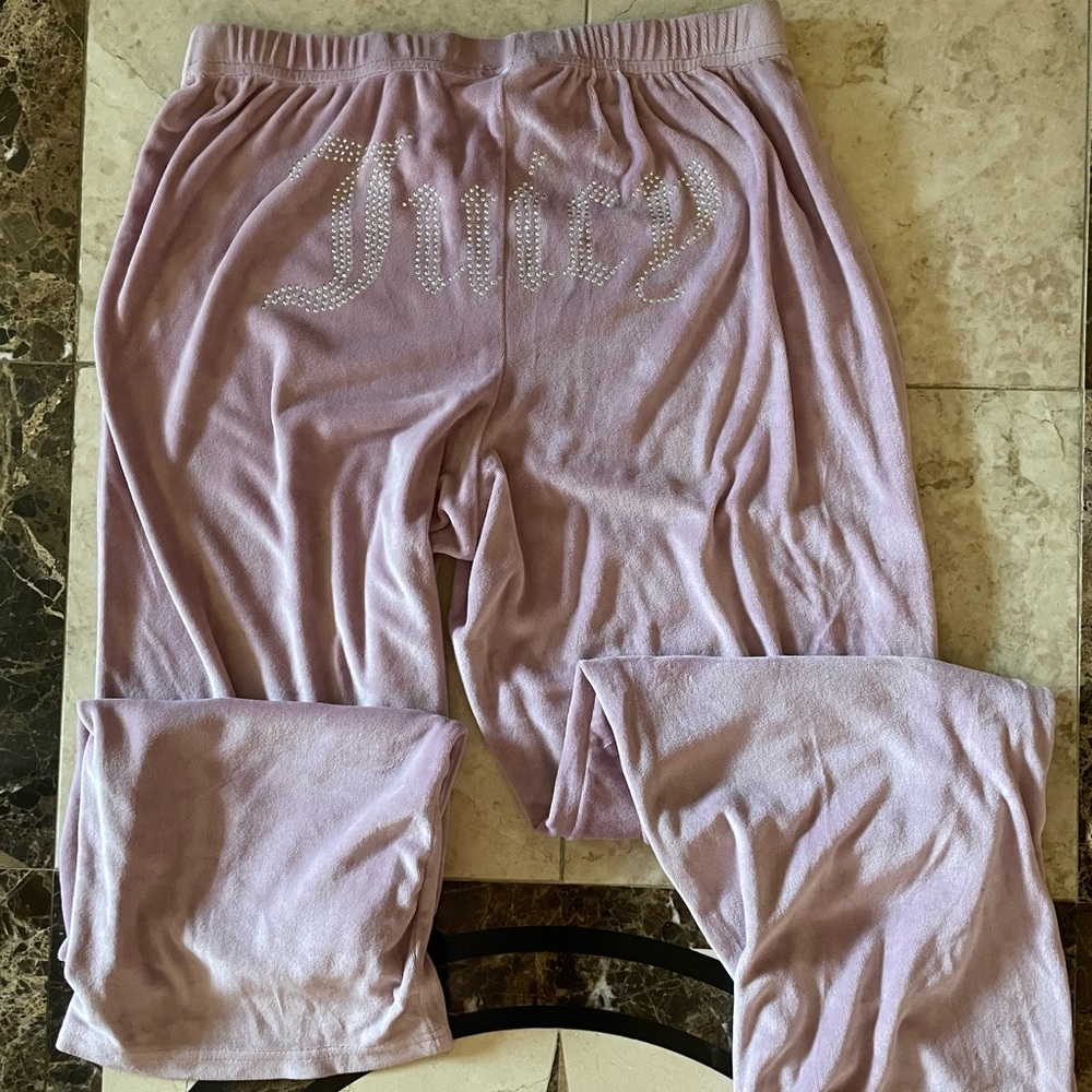 Juicy Couture Lilac Rhinestone Logo Velour Pants